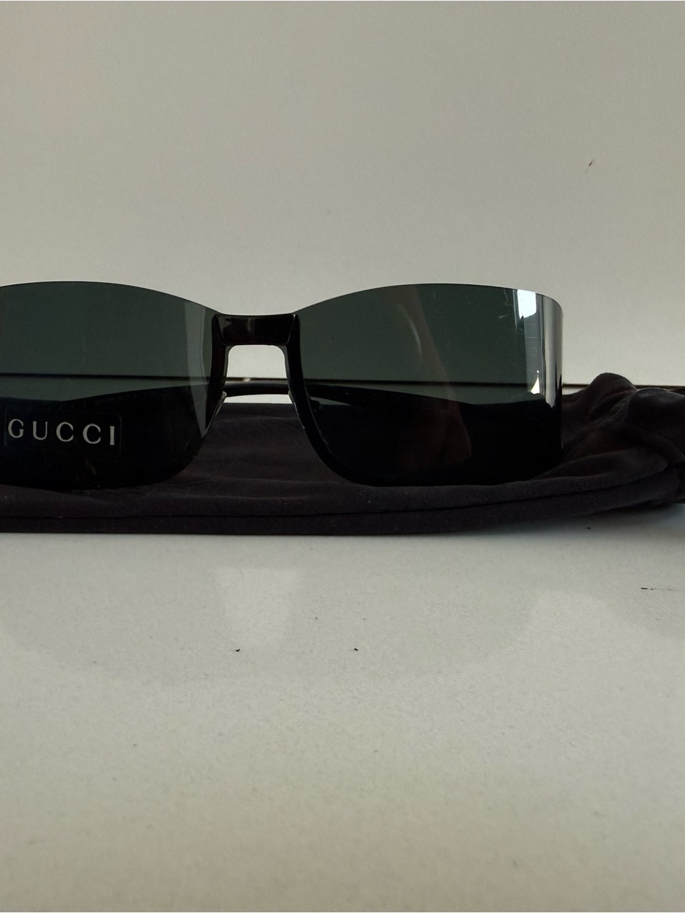 authentic Gucci Men’s Black Shield Sunglasses with Dark Gray Lenses